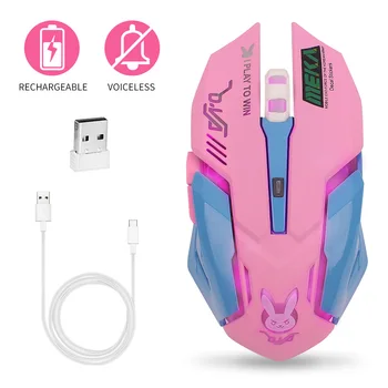 Акумулаторна безжична мишка, тиха мишка, Розова светещ компютърна игрална мишката DVA 2400 dpi за КОМПЮТРИ, лаптопи, RGB осветление