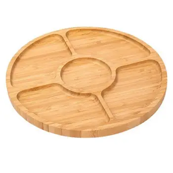 Бамбуков поднос за съхранение на Орехи Тава за подаване на храна С 5 Обеденными решетки Кръгла Тава За подаване на ястия Е подходящ за партита