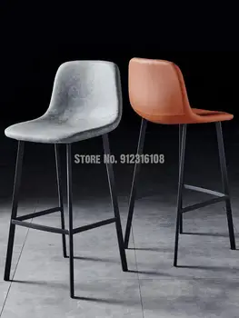 Бар стол лесен луксозен висок стол бар стол с скандинавски желязна облегалката на високия стол модерна проста-часова рецепция Кафе табуретка