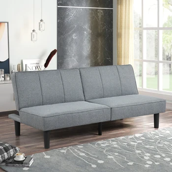 Безплатна доставка в САЩ, разтегателен диван-легло Mainstays Studio Futon, сиво бельо тапицерия