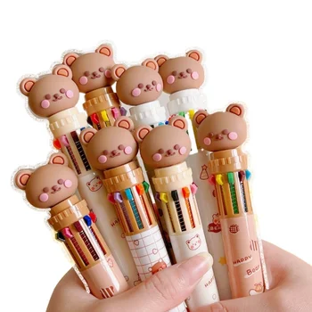 Боядисана химикалка химикалка, гел химикалки с хубав анимационни мече, 10 цвята за писалки, детски графити-рисувани с цветни дръжки