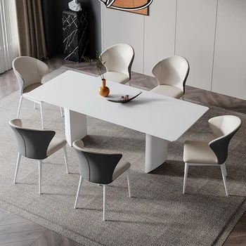 Бяла Маса, Комбиниран стол, Мебели за трапезария, Модерен Дизайн, Каменна плоча, на 2 м, 6 Души, Минималистичная Кухненски мебели