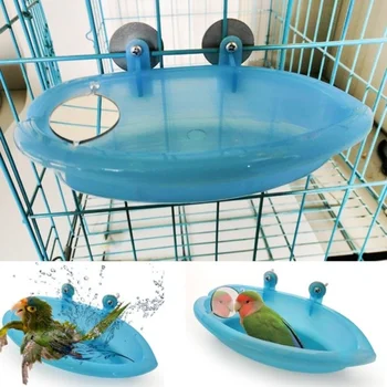 Вана за къпане на птиците с вода за клетки за домашни любимци, подвесная купа за къпане на папагал, баня за птици + огледало за къпане на птиците