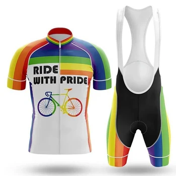 Велосипеден комплект Ride With Pride, Шорти-лигавник, Велосипедна фланелка, Велосипедна риза, Дрехи с къс ръкав, Велосипеди спускане, планинско костюм МТБ