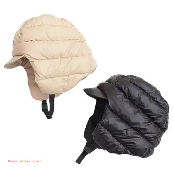 Ветрозащитная ски шапка-ушанка, термошлемка, велосипедна топло памучен пълнеж, модерен черен цвят на лицето