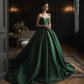 Вечерни рокли И Силует на Размера на Плюс в Дубай Арабски Тъмно-зелен Цвят, Със сгънати във формата на сърце, Драпированная официалната дрехи с дължина до пода, Празнична рокля за Партита