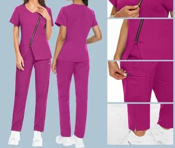 Висококачествена медицинска форма за операционната, комплекти за болничната дрехи с къс ръкав, Аксесоари за медицински сестри, Блузи, Панталони, Костюми-ексфолианти