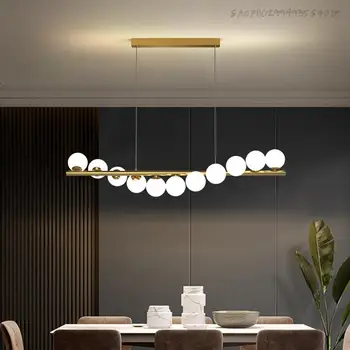 Висящи лампи в скандинавски стил, със стъклена топка за хранене, Кухня, светодиодна крушка G9, блясък домашен интериор, Златна подвесная лампа, окачена лампа