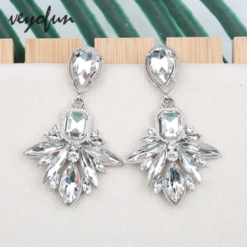 Висящи обеци с геометрични кристали Veyofun, прости обеци за сватбеното парти за жени, Модни бижута, Подарък, Нестандартен
