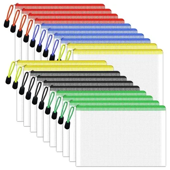 Водоустойчива чанта за файлове с формат А4 с цип, 20 бр., Подходяща за съхранение на офис консумативи, козметика, канцеларски материали