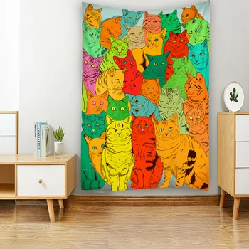 Гоблен с котка, декорация на дома, на фона на плат, художественото оформление на стени, кошмарен животно, лъв, вълк, богемное украса на стаята в стил хипи