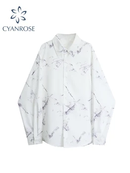 Дамска Бяла риза и Блуза Y2k в Ретро Корейски стил Harajuku 2000-те години, Елегантна Риза Поло с дълъг ръкав и деколте, Връхни Дрехи, Есен