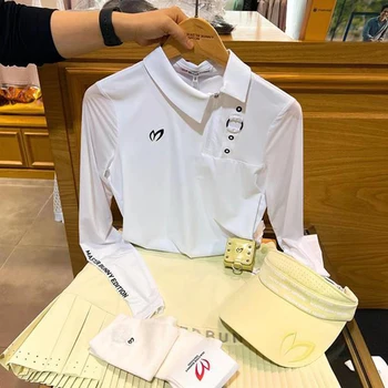 Дамски дрехи за голф, слънцезащитен крем с дълъг ръкав, женски блузи от тънкия лед коприна, быстросохнущий материал, бялата фланелка за голф