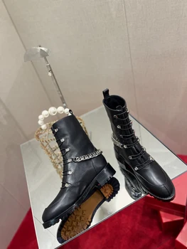 Дамски обувки, внос подплата от телешка кожа с каменен зърно, пълна с овча кожа, в два цвята TPU, петата височина 3 см, на Европейски размер 012