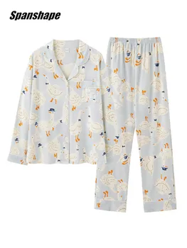 Дамски Пижамные комплекти за спане, Модни Памучни комплекти от штанами с дълги ръкави, Просто спално бельо в прекрасен стил ouc1184