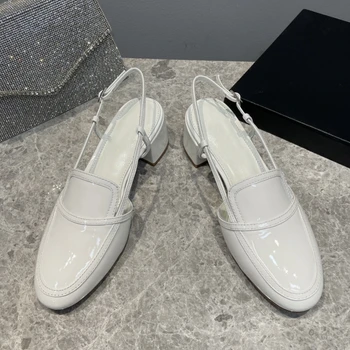 Дамски тънки обувки от естествена кожа в бял цвят с кръгла пръсти, маркови дизайнерски летни сандали Mary Jane с катарама, женски на модела обувки-лодка