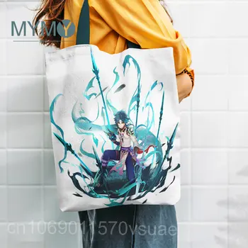 Дамски чанта през рамо с принтом Genshin Impact, дамски чанти, за пазаруване с анимационни герои, Дамски чанти-тоут, аксесоари за пътуване