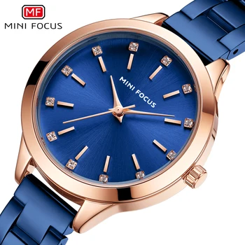 Дамски часовници MINI FOCUS, Най-добрата марка за Луксозни Модни Ежедневни дамски часовници, Водоустойчиви Сини Часовници е от неръждаема Стомана Reloj Mujer Montre Femme
