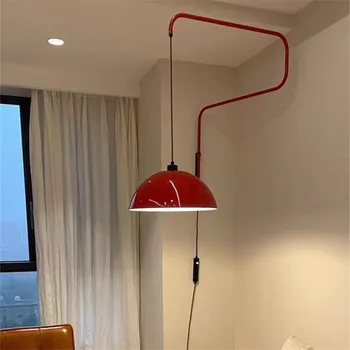 Датски монтиран на стената лампа с прибиращ се в повратна червен железен светильником, Луксозен Дизайн на art лампа, монтиран на стената лампа с вилица, лампа за четене от леглото в хола