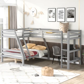 Двойно двуетажно легло и спалня-таван с вградено бюро, сиво