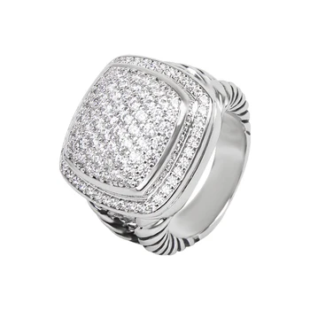 Дейвид Юрман, Пенливи пръстен с фианитом Диаметър 17 мм, с покритие от бяло злато, Персонални пръстен с обрат-дизайн