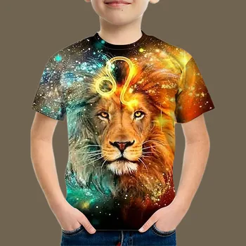 Детска Тениска за момчета и момичета, Модни Блузи Оверсайз с 3D принтом Лъв, Тениски, Лятна Детски дрехи, Ежедневни тениска За момчета и ...