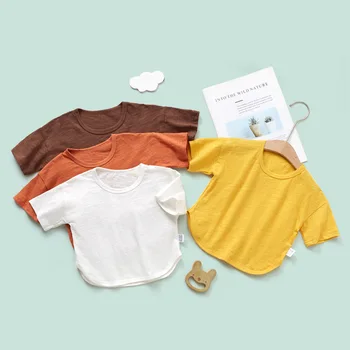Детска тениска, Лятна Однотонная риза с кръгло деколте и къс ръкав за малки момчета и Момичета, Блузи, Тениски за деца, Ежедневни Памучен Риза в Корейски Стил