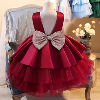 Детски Коледни червени рокли за момичета, празнична рокля за Кръщението на 1-ви Рожден ден за деца, сватбената рокля на Принцеса за деца от 1 до 5 години