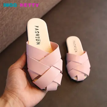 Детски чехли 2023, Лятото на Корейското издание, Плетени Плъзгачи с отворени пръсти за момичета в разбираем стил, Дишащи Ежедневни сандали на равна подметка