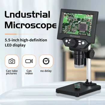 Дигитален микроскоп за запояване с 5,5-инчов LCD дисплей с голяма база, 8LED-подсветка, 1-1000 пъти лупа непрекъснато засилване на