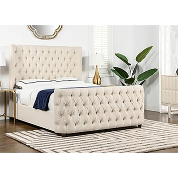 Дизайнерски мебели за спалня от ленена тъкан с високо таблата, луксозна дървена квадратна легло King Size