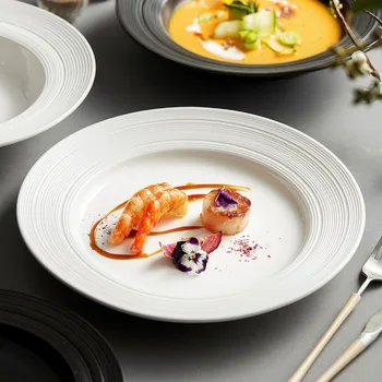 Домакински плоска чиния керамика креативна бяла черна японската сламена шапка чиния за супа дълбока чиния чиния пържола западна чиния