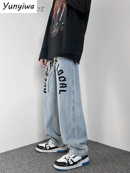 Дънки в стил хип-хоп, мъжки свободни широки дънкови панталони в гонконгском стил, дамски летни Нови директни панталони за улици