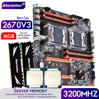 Дънна платка Atermiter Dual X99 с процесор LGA2011-3 XEON E5 2670 V3 *2 с комбиниран комплект сървър памет 2pcsX8GB = 16 GB DDR4 3200 Mhz
