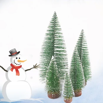 Дървена Сняг Борова Игла, Мини Коледна Украса за вашия работен плот, Пластмасови настолни коледни дръвчета