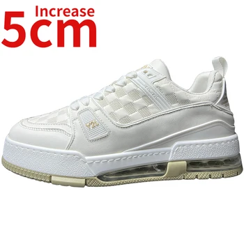 Европейска/американска Бели обувки За мъже, Увеличена с 5 см, Ins, Модерен дизайн ударопоглъщащ стелки, Модни и ежедневни спортни обувки за дебела подметка