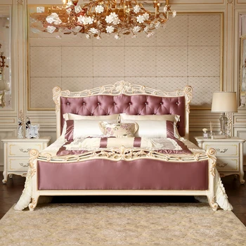 Европейската легло в луксозна издълбани от масивна дървесина двойна френска сватбена принцеса мебели за вила на поръчка
