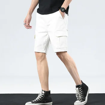 Ежедневни панталони-карго дължина до коляното, Работни Harajuku, Черни, бели, Мъжки Летни Къси панталони, винтидж Дрехи в стил сафари 2024