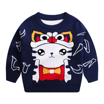 Есенен детски пуловер, топъл зимен пуловер за малки момичета, Модерен котка, двуслойни памук детски пуловер с дълги ръкави, дрехи за момичета
