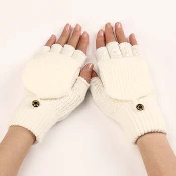 Есенно-зимни мъжки и дамски къси вълнени ръкавици с лента в лента и отворени пръсти, за да топли и модерни ръкавици на полпальца