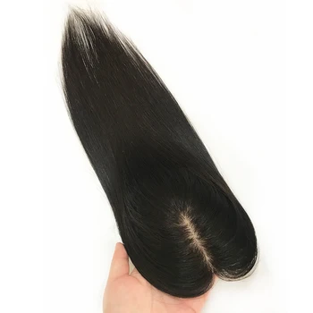 Жена перука върху копринена основа 8x12 см, женски перука, изработени от естествени човешки косми, 3 щипки за коса от естествен волосистого покриване на главата, свързано ръчно.