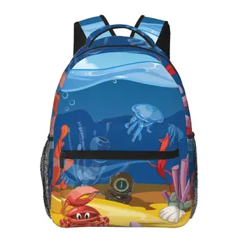 Жена раница с подводен пейзаж, Cartoony Океана, морски риби, корали, училищна чанта за мъже, Дамска чанта, всекидневни училище раница