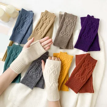 Жените прекрасно есенно-зимни обикновена възли вълнени ръкавици наполовина crochet