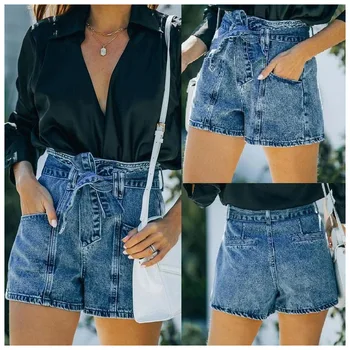 Женски нови ежедневни летни модни дънкови къси панталони с прав колан S-2XL
