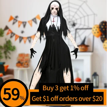 Женствена рокля на Хелоуин, комплект с шапка и ръкавици, Черен женски костюм с дълъг ръкав, рокля на Ужасите, Готическия Призрак, Женски дрешки за cosplay