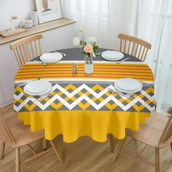 Жълто-сиви ленти, Геометрична кръгла Покривка, празничен Декор за кухненската маса за хранене, Покривки Водоустойчив