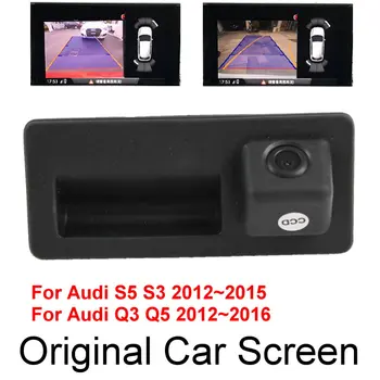За Audi S5 S3 Q3 Q5 2012 ~ 2015 Оригинален Автомобилен Екран с Динамично Обновяване на Траекторията на Движение на Обратното Изображение Парковочная Камера за Задно виждане Дръжка на Багажника