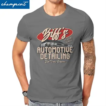 Забавни тениски Back To The Future Biff's Automotive Detailing за мъже, Памучен тениска с кръгло деколте, Тениски Delorean, Идея за подарък, Дрехи