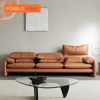 Заводска доставка PomeloHome Луксозен диван Maralunga с регулируема облегалка, секционни диван за хола, мебели кожен диван