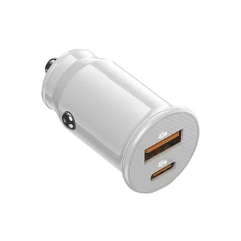 Зарядно за кола Mini USB, бързо зареждане, зарядно устройство, USB C, QC, 4,0, 45 W, 5A, тип PD, бързо зареждане, зарядно за кола за телефон (черен светъл)